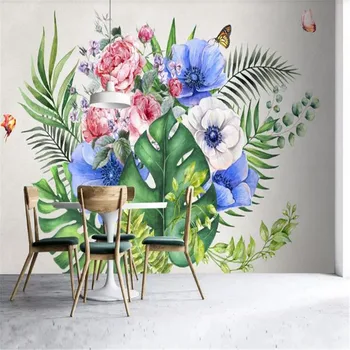 Milofi prispôsobené veľké tapety nástenná maľba moderného umenia kvet, zelené rastliny malé čerstvé obývacia izba pozadí dekoratívne maľby
