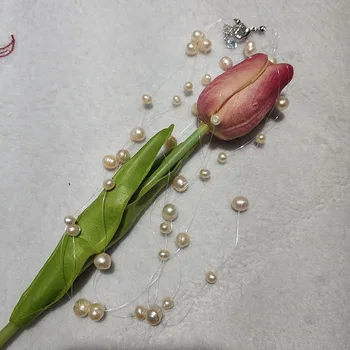 JYX Prírodné Svetlo ružová Babysbreath perlový náhrdelník v štyroch prameňov štýl pre ženy 17