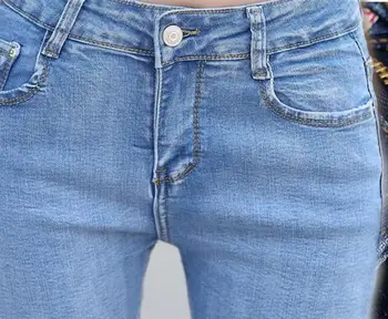 26-32 Hot 2019 Jar Ženy, Nové Módne Horela nohavice deväť bodov elastické zobraziť tenké strapec otrepy modré džínsy