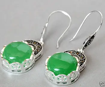 Mujer svadobný Dar slova Milujú Módu 925 Sterling Prírodné Zelené gem Marcasite Náušnice pre ženy šperky -šperky