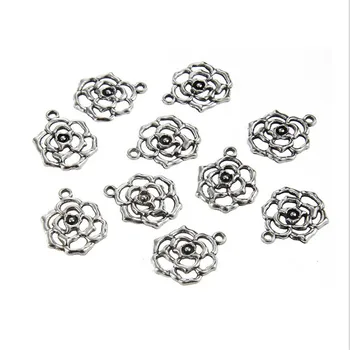 10pcs/veľa creative antique silver duté ruže kvet charms kovové závesy pre diy náhrdelník s príveskom, šperky, takže príslušenstvo