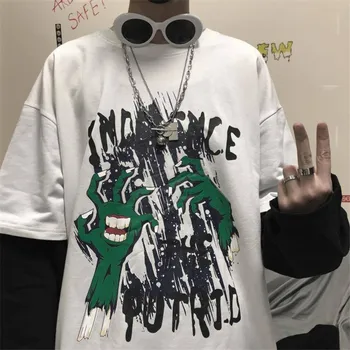 Japonsko T-Shirt Mens 2019 Punk Jar Jeseň Značky Hip-HopSummer Tee Top Falošné Dva Kusy Dlhý Rukáv Mužov Tričko Streetwear Mužov