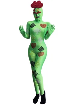 Halloween party Chudá Kamienkami zelená Jumpsuit Hracie Karty Cartoon Cosplay Kostým