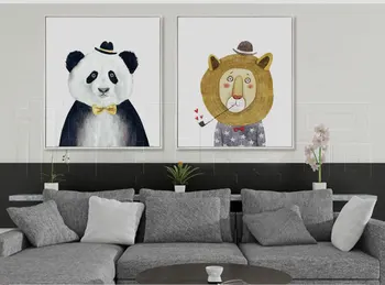 Roztomilá panda Nordic Štýl Deti Dekorácie, Nordic Plagát Škôlky Wall Art Plátno Maľovaní Plagátov A Tlač,fotografia bez rámu