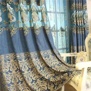 Európska elegantné vyšívané vysokej kvality ženilkové okenné záclony pre spálne hotel classic obývacej miestnosti, dekoratívne závesy