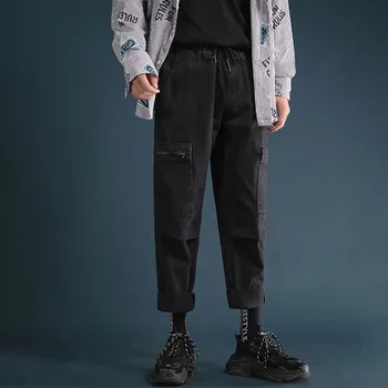 2021 Mužov rovné džínsy bf Harajuku štýl Harlan ostrihané nohavice super hot jeseň zima hip-hop trakmi, voľné hárem džínsy mužov