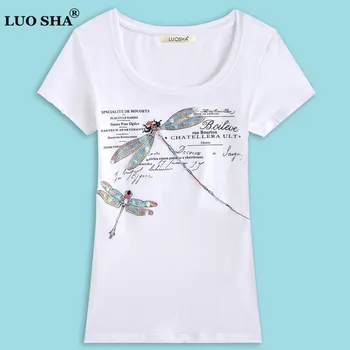 LUO SHA Nový Príchod kórejskej Ženy Tričko Žena Krátke Sleeve Tee Tričko Femme Zvierat Vzor Feminina Dámy Top Camiseta Feminina