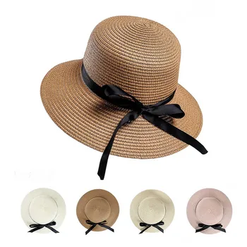 Ženy Pláž Hat Slnko Ochranné Bowknot Skladacia Bežné Slamený Klobúk pre Vonkajšie SER88