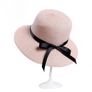 Ženy Pláž Hat Slnko Ochranné Bowknot Skladacia Bežné Slamený Klobúk pre Vonkajšie SER88
