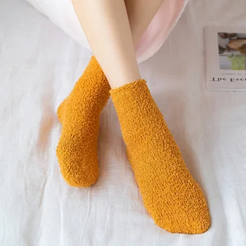 Ženy Coral Fleece Ponožky Pure Color Načechraný Žena Zime Teplé Mäkké Fleece Poschodí Domov Ponožky Nový Rok Darček Dropship Veľkoobchod Nové