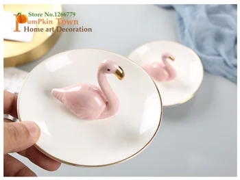 NOVÉ Nordic štýl jednoduché pozlátené životného prostredia keramické troch-dimenzionální flamingo skladovanie zásobník,kúpeľňa nepremokavé malé misky