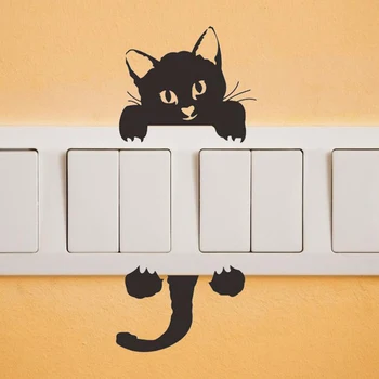 Prepínač mačka samolepky na stenu DIY roztomilý black cat prepínač kotúča, tapety, samolepky na stenu, pre domáce dekorácie