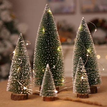 5 ks Zelená Sisalové Vlákno Mini Vianočný Stromček, Sneh, Mráz Borovice Model Hračka DIY Plavidlá Plochy Dekor Vianočné Ozdoby so Svetlom