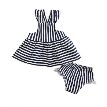 HORÚCE Nové Detské Dievčenské Šaty Letné Sunsuit Oblečenie Prúžok Backless Šaty, Nohavičky Nastaviť UK