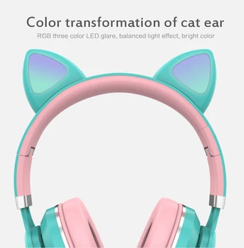 Bezdrôtové Cartoon Bluetooth 5.0 Headset Dievčenskú Roztomilé Mačacie Uši LED potlačenie Šumu Podpora Audio Kábel TF Karty, Jack 3,5 mm Mikrofón