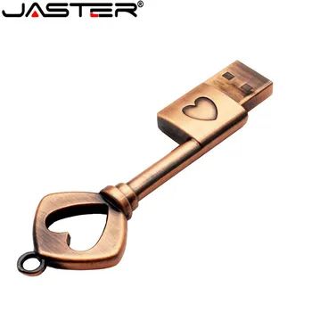 JASTER Medi láska v tvare srdca kľúč usb flash disk kl ' úč pero disk 4 gb 16 gb 32 gb, 64 gb kovové kľúče memory Stick svadobný dar