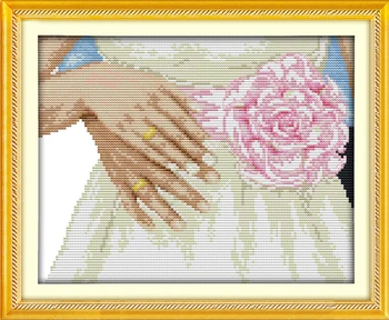 Snubný prsteň Nevesta kvety milovníkov obrazy Počíta vytlačené na textílie Cross Stitch súpravy na Vyšívanie, DMC 14CT 11CT Výšivky Sady