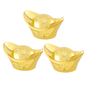 3 Ks Simulované Gold Ingot Dekorácie Ploche Ozdoby Gold Ingot Domov Opatrenia (Electrogilding Veľké Veľkosti)