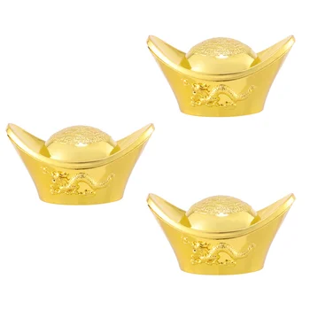 3 Ks Simulované Gold Ingot Dekorácie Ploche Ozdoby Gold Ingot Domov Opatrenia (Electrogilding Veľké Veľkosti)