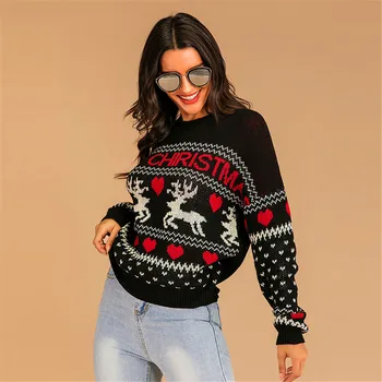 Ženy Vianočné Elk Vzor Sveter S Dlhým Rukávom Kolo Krku Knitwear Módne Topy