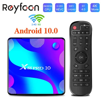 TV Box Android 10 X88 PRO 10 4G 32GB 64GB Rockchip RK3318 1080p 4K 5G Wifi Podpora Google Play Store Youtube Set-Top Box Media p
