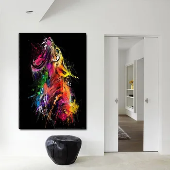 Farebné Tiger Graffiti Art Plátno Maľby Zvierat, Plagáty a Vytlačí Abstraktný Obrázok pre Obývacia Izba Moderného Domova