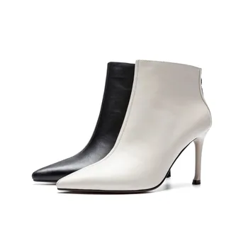 Arden Furtado 2018 jeseň zimná členková obuv módne biele dámske ukázal prst topánky bodce originálne kožené vysoké podpätky, topánky
