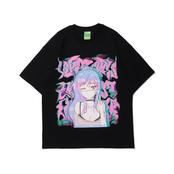 Hentai Anime Tlač Ženy Tričko Y2k Vintage Žena Topy 2021 Jar Nové Bavlna Kawaii Harajuku Femme Punk Tees T-shirt
