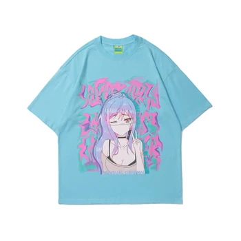 Hentai Anime Tlač Ženy Tričko Y2k Vintage Žena Topy 2021 Jar Nové Bavlna Kawaii Harajuku Femme Punk Tees T-shirt