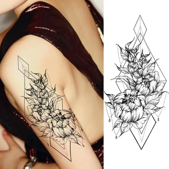 3D Krásna Čierna kvet Dočasné Tetovanie Pre Ženy Rose Tattoo Samolepky Pre Dievčatá Body Art Rameno Výkresy Falošné Šperky Tetovanie