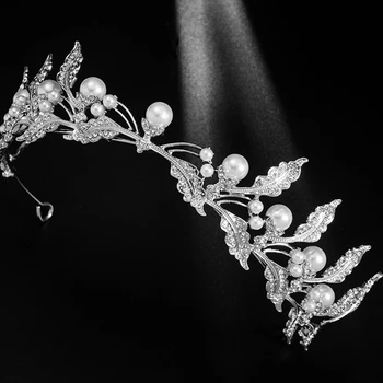 HG11545 Európske a americké svadobné koruny drahokamu svadobné hairpiece zliatiny listy svadobné headpiece pre nevestu