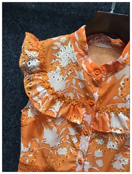 Letné Nový Príchod 2020 Štýl Ženy Nádherné Výšivky Prehrabať Patchwork Tunika Tlačidlo Hore Bez Rukávov A-Line Orange Šaty