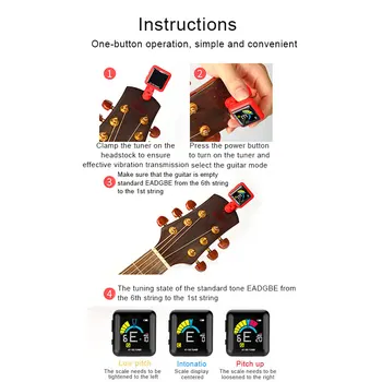 2021 Guitar Tuner Nabíjateľná Klip Na Tuner pre Všetky Nástroje Basy Drumbľa Husle Mandolína a Banjo N66