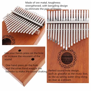 17 Tlačidlo Kalimba Professional Single Doska Mahagón Palec Klavír Mbira Mini Klávesnica Nástroj s kompletným Príslušenstvom