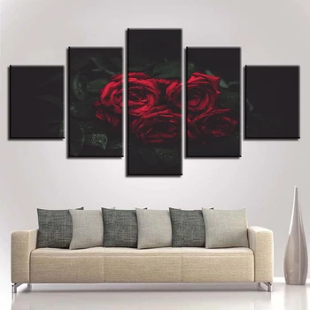 Múr Umenia Plagátu Domáce Dekorácie Moderný Rám 5 Panel Červené Ruže, Kvety Obývacia Izba Plátno HD Tlač Maľovanie Modulárny Obrázky