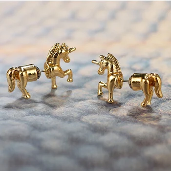 2020 Módne Jednorožec Stud Náušnice Sada Pre Ženy Retro Zlatá Farba Zvierat Kôň Ušné Štuple Strany Šperky