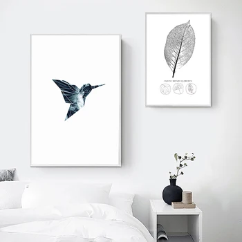 Nordic Štýl Plagát Minimalistický Umelecké Plátno na Maľovanie Vtákov List Čiernej a Bielej Tlače Wall Art Decoration Maľovanie na Obývacia Izba