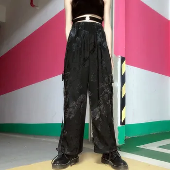 2020 Vintage Čínsky Štýl, Nohavice Drak Vzor Hárem Nohavice Ženy Príčinné Oblečenie Móda Hip-hop Nohavice Streetwear