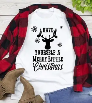 Majú Sami Merry Little Christmas T-Shir Bavlna Graphic Tee Lumbálna Bežné Vianočné Jeleň Slogan Ročníka, Topy, tričká