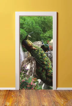 3D Dvere nástenná maľba Čínsky Páva Dvere Nálepky na Stenu Tlač Deco nástennú maľbu Foto Samolepky na Stenu samolepiace dvere zábal