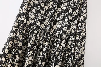 Na jar a na jeseň 2020 žien retro kvetinový voľné MIDI šaty Klope Dlhý Rukáv, Čierna Tlač Strany Mini Šaty Opuchnuté rukáv šaty