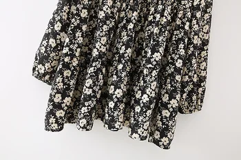 Na jar a na jeseň 2020 žien retro kvetinový voľné MIDI šaty Klope Dlhý Rukáv, Čierna Tlač Strany Mini Šaty Opuchnuté rukáv šaty