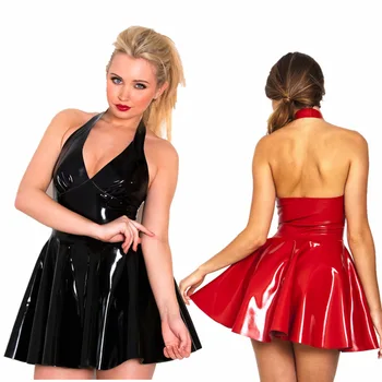 Plast Čierny a Červený PVC Faux Kožené jednodielne Šaty lakovanej Kože Tesné Šaty Noc Zobraziť Oblečenie Party Šaty Žien Oblečenie 2020