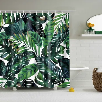 Tropický Dažďový Prales, Zelené Rastliny, Listy Palmového Lístia Monstera Sprchový Záves Nepremokavé Tkaniny Polyester Pre Kúpeľňa S Háčikmi