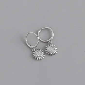1Pair Priemerom 11 mm Piercing 925 Sterling Silver Šperky pre Ženy 2020 Trend Šperky Sun Flower Vykladané Zirkón Prívesok Náušnice