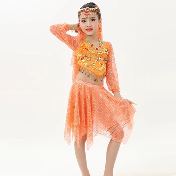 2017 Indické Šaty Pre Dievča, 5 ks 2 ks, Brušný Tanec Kostým Pre Dievčatá, Deti Brušný Tanec Kostým Bollywood Kostýmy Bellydacne