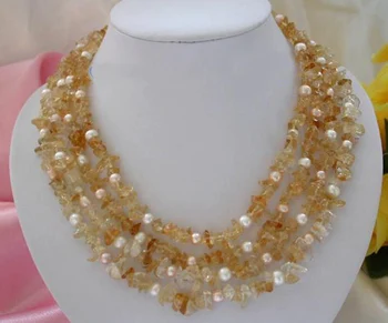 Nové Jedinečné Pearl Šperky 4 Riadky Biele, Ružové A Sladkovodné Perly Yellow Crystal Náhrdelník Shell Kvet Spona Jemné Ženy Darček