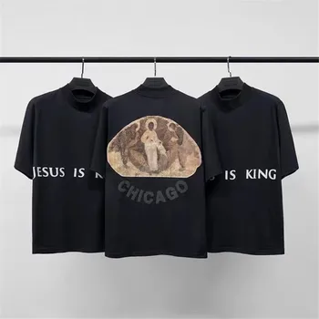 Nedeľa Služby Kanye West Ježiš Je Kráľ T-Shirt Muži Ženy Bavlna Najvyššej Kvality Top Tees Foaming Tlač Tričko Nadrozmerné