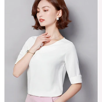 V Lete Roku 2019 Ženy Biele Košele Kórejský Pracovné Oblečenie Pohode Šifón, Blúzky, Polovičný Rukáv Elegantné Chemisier Femme Topy Office Oblečenie