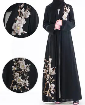 Dubaj Šaty Islamské Oblečenie Kvetinové Výšivky Otvoriť Cardigan Moslimské Oblečenie Abaya Dubaj Abaya Arabské Ženy Kostým Kaftan Župan Nové